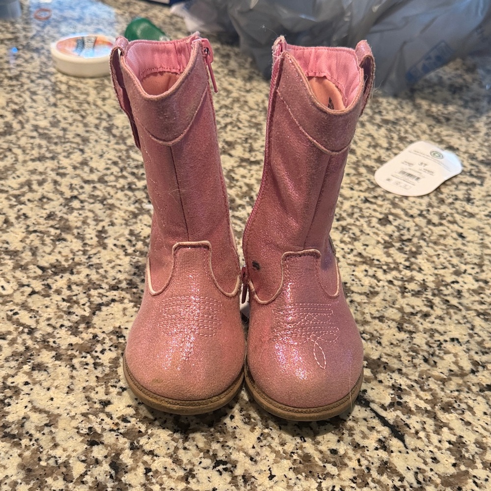 Girls Pink Glitter Cowboy Boots